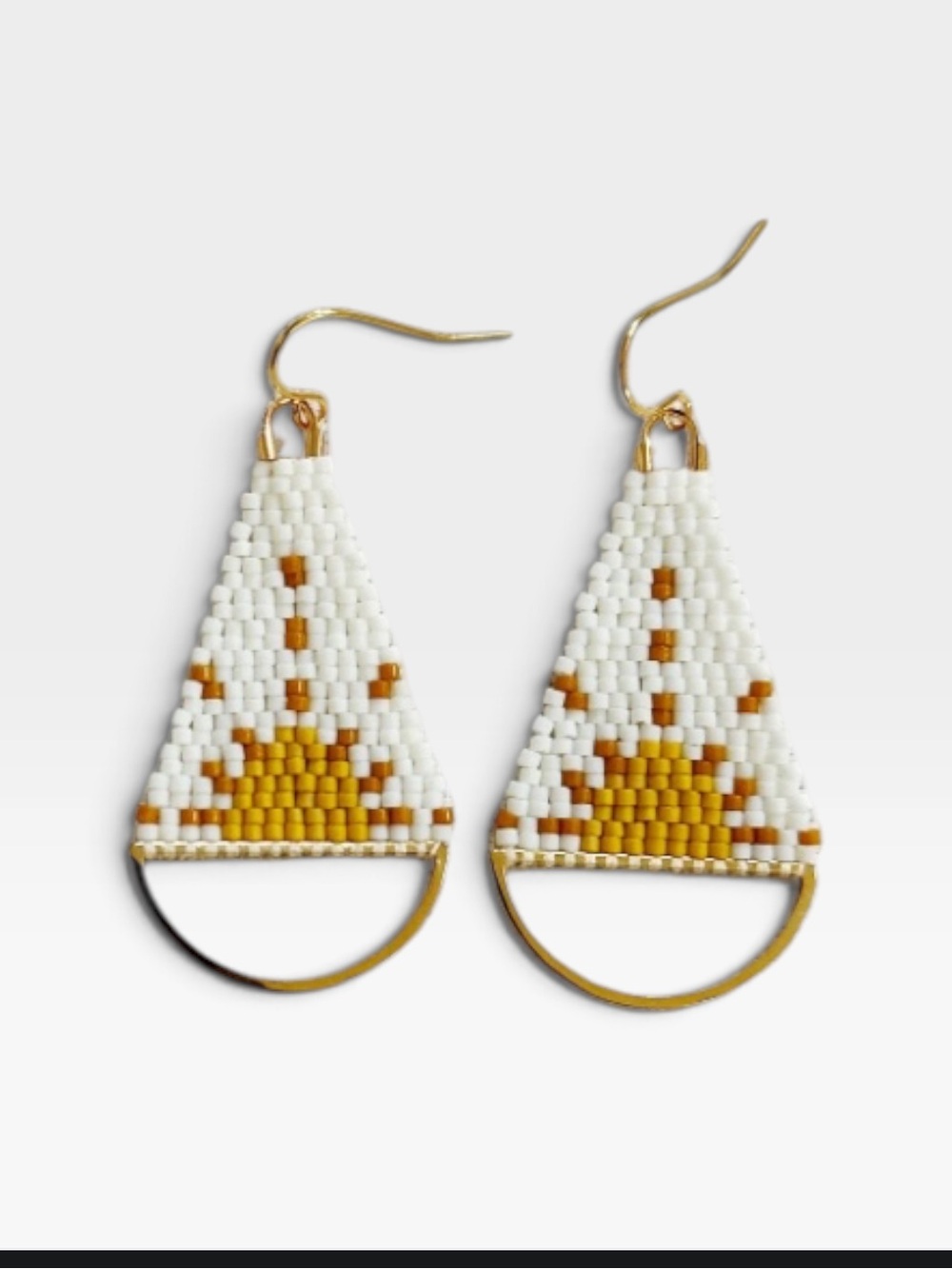 Handmade White and Mustard Beaded Sunburst Drop Earrings